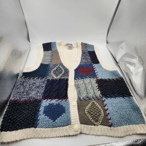 Vintage Huntington Ridge Patchwork Hand Knit Vest with Heart Design
